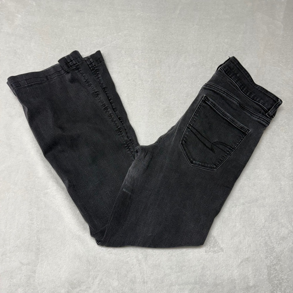 American Eagle Next Level Stretch Flare Jeans Womens 14 Long Faded Black Denim